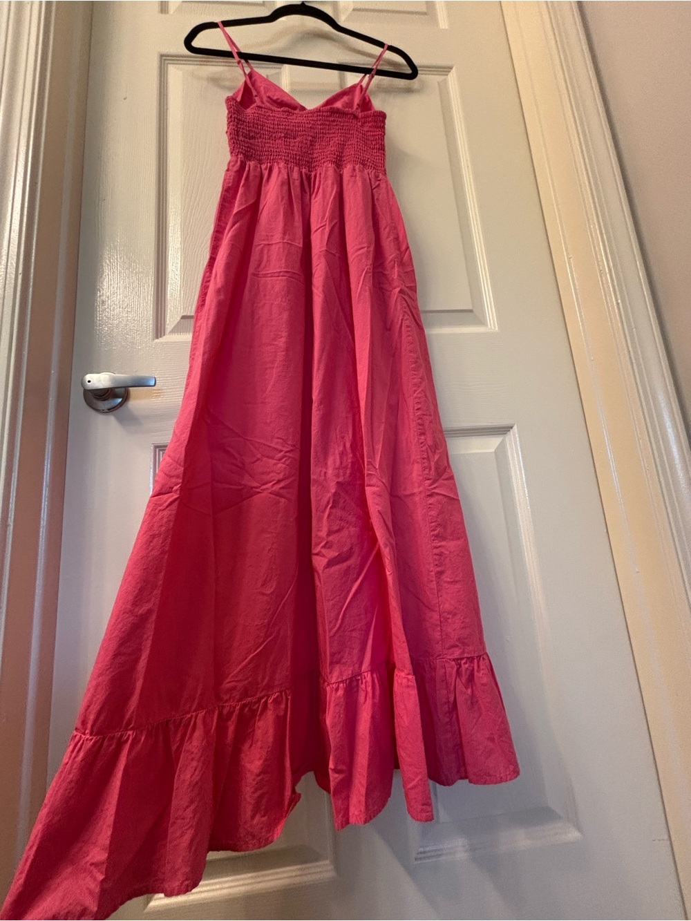 Steve Madden Hot Pink Smocked Maxi Dress with Ruffle Hem